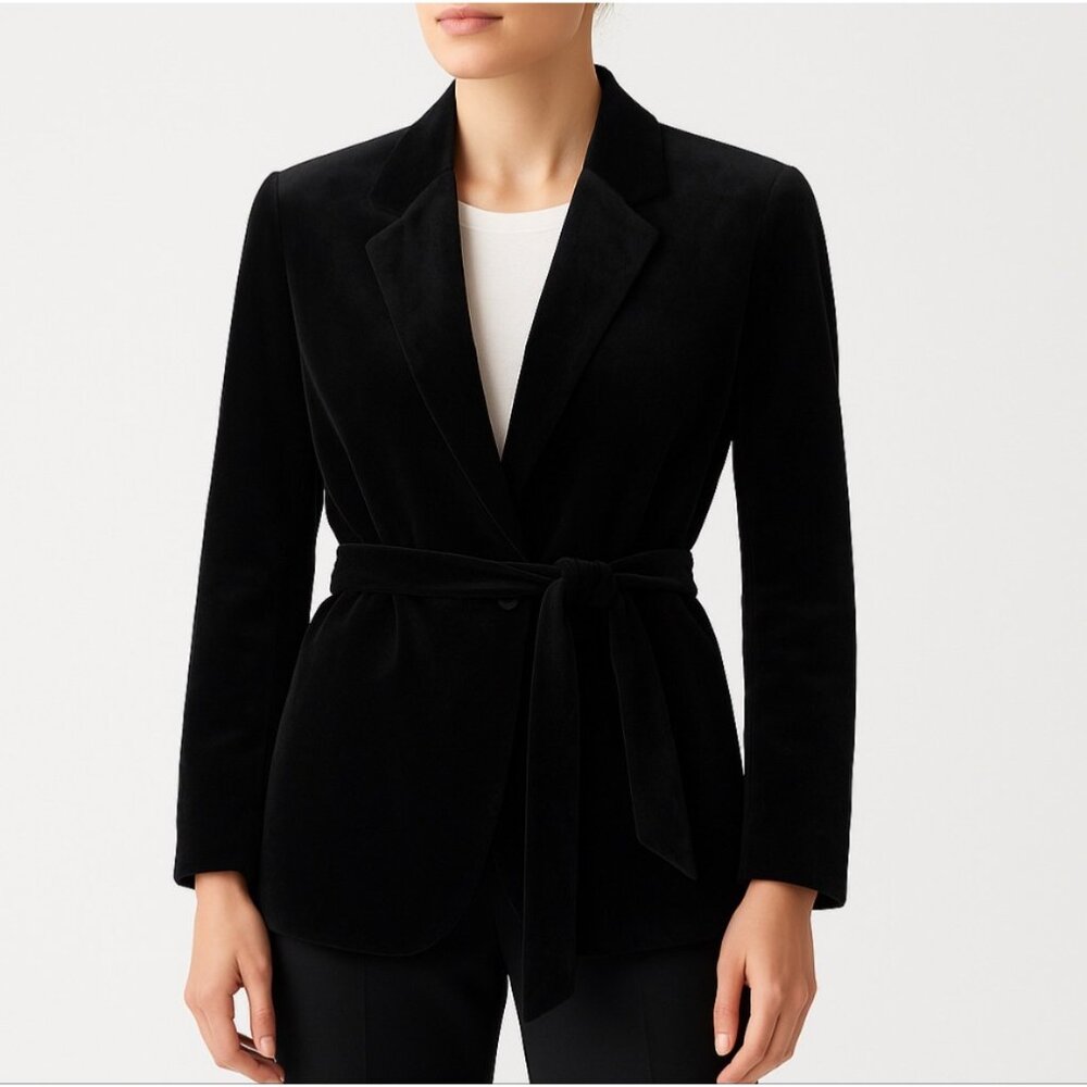 Quiet Luxury J.Jill Blazer Size M Wearever Velvet Black Belted One-Button Jacket